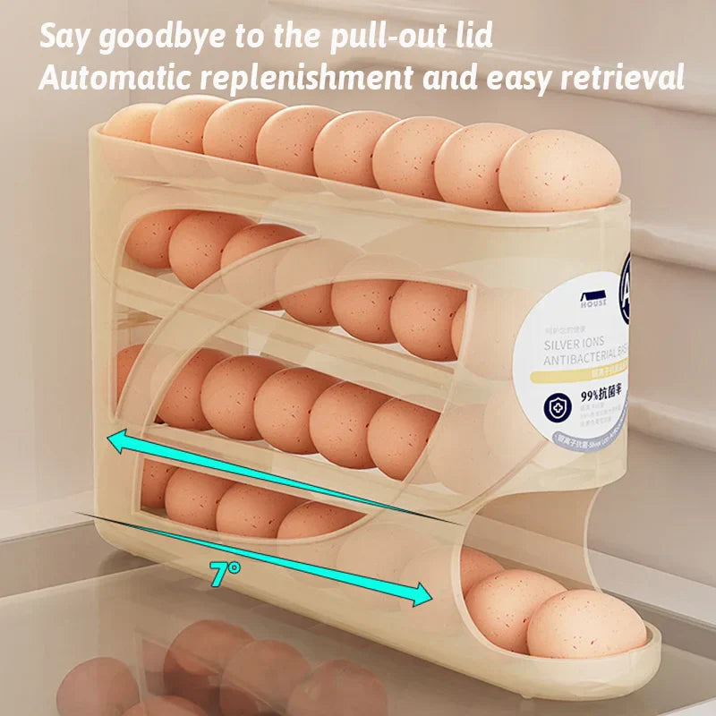 4 Layers Automatic Rolling Egg Holder Rack Storage Box Container Can Hold 30 Eggs High Quality Egg Rack Kitchen Fridge Organizer