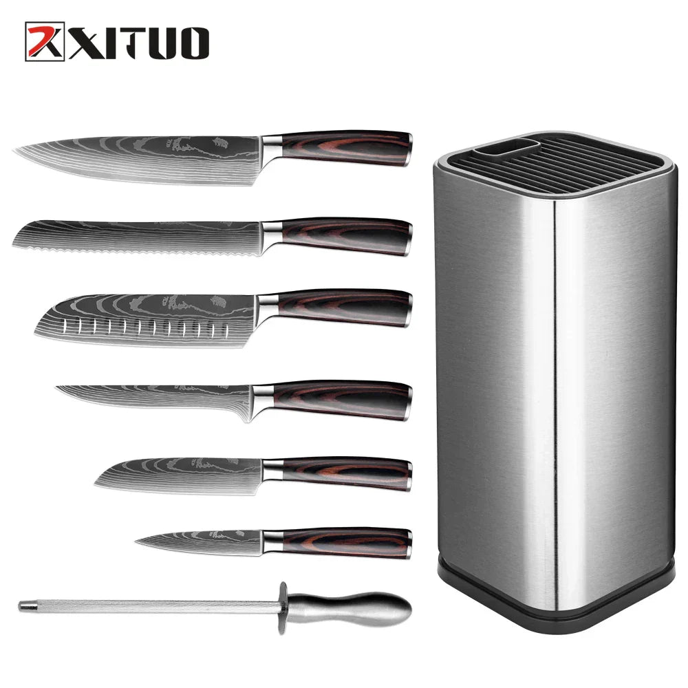 Kitchen Knife 8PCS Set With Knife Holder  Sharpening Stick, Stainless Steel Chef Knife Slicing Knife Sharp Cut Vegetables Meat