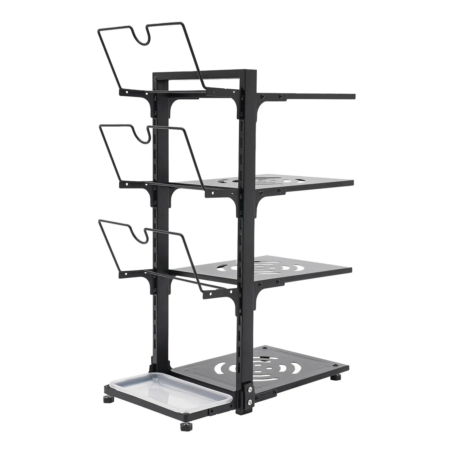 4-Tier Pot Organizer 22.05lbs per Tier Carbon Steel Pot Pan Lid Organizer 14.578.920.87in Kitchen Storage Grey/Black Adjustable