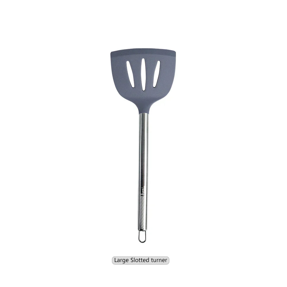 1-Pack Silicone Kitchenware Cooking Utensils Heat-resistant Stainless Steel Handle Soup Spoon Pasta Colander Kitchen Accessories