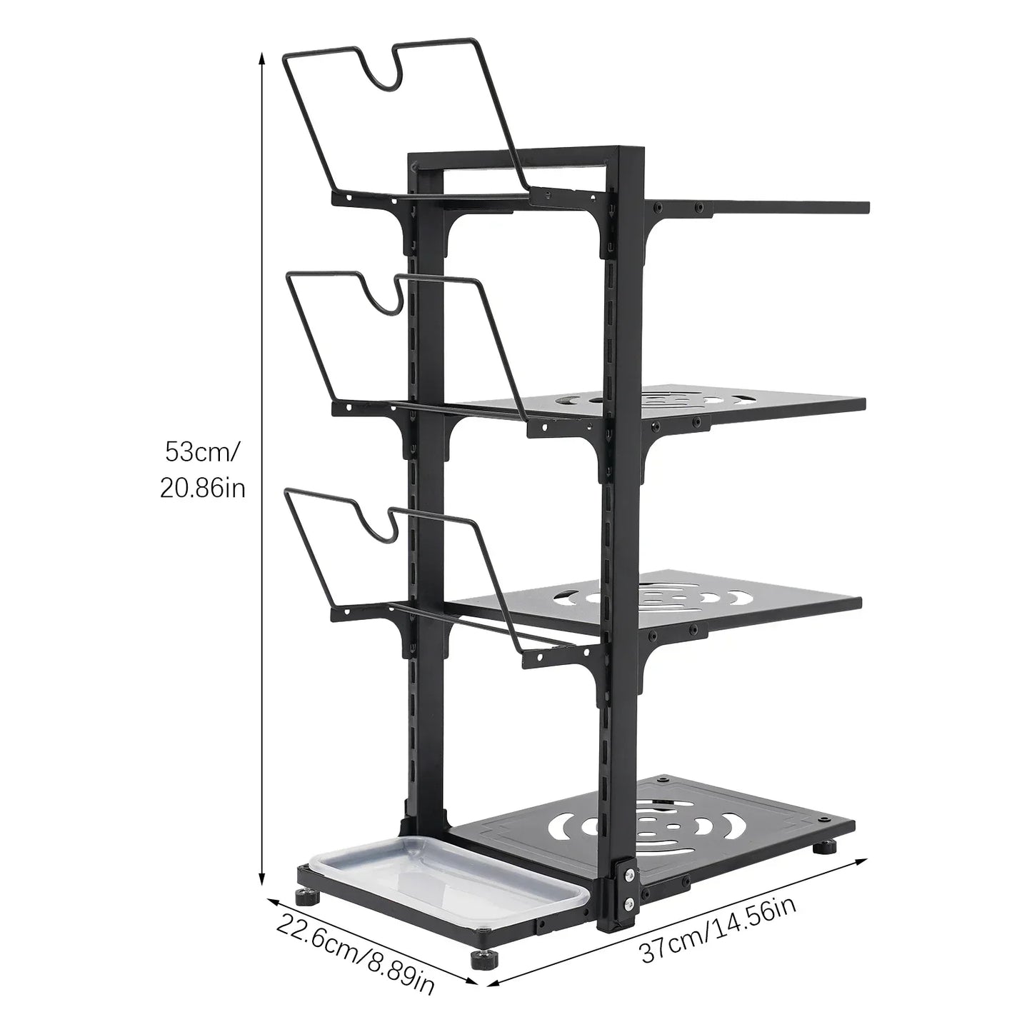 4-Tier Pot Organizer 22.05lbs per Tier Carbon Steel Pot Pan Lid Organizer 14.578.920.87in Kitchen Storage Grey/Black Adjustable