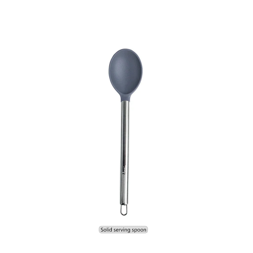 1-Pack Silicone Kitchenware Cooking Utensils Heat-resistant Stainless Steel Handle Soup Spoon Pasta Colander Kitchen Accessories