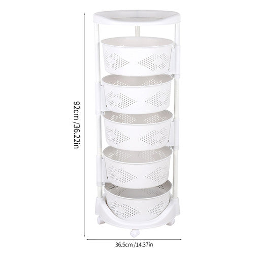 5-Layer White Wheeled Storage Basket, Vegetable Rotating Basket Rack, Kitchen S | SDWkitchen